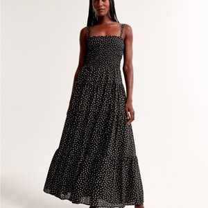 NWOT - Abercrombie & Fitch Smocked Bodice Maxi Dress - Black and white polka dot